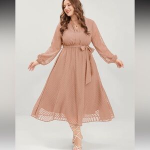 Geometric pocket mesh lantern sleeve Maxi Dress